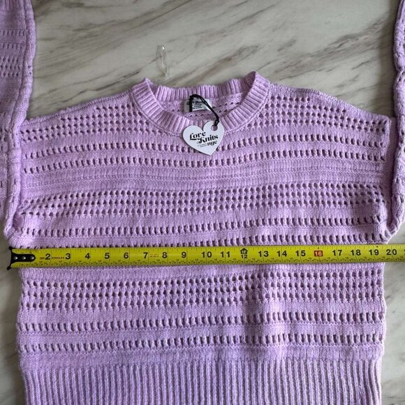 Love Knits NYC Open Knit Lavender Cropped Ribbed Sweater Sweatshirt L Women Cozy - Picture 6 of 9